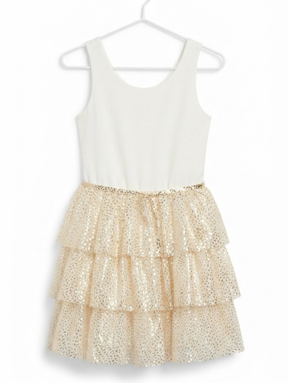 🧸3/$15🧸The Children's Place Ivory Gold Sequin Tiered Dress Girls Size XXL 16